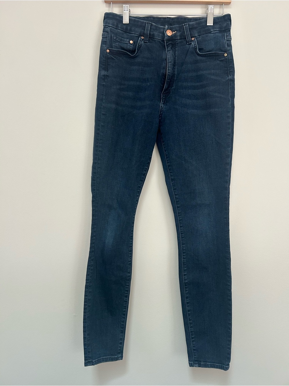 H&M Super Skinny High Waist Ankle Length Jeans in Dark Blue Stretch Denim